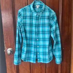 L.L. Bean Women’s Teal Checkered Button Down Shirt XS